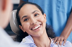 Close-up portrait of happy dental patient