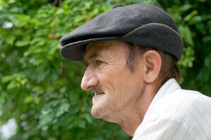 Senior man experiencing facial collapse
