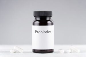 Bottle containing a probiotic supplement